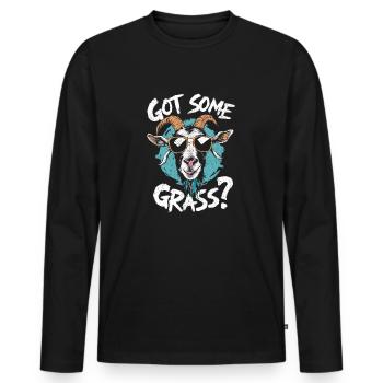 Ziegen-Humor – Hast du etwas Gras? - Männer Premium Bio Langarmshirt - Schwarz - Vorne - Nico (187cm)