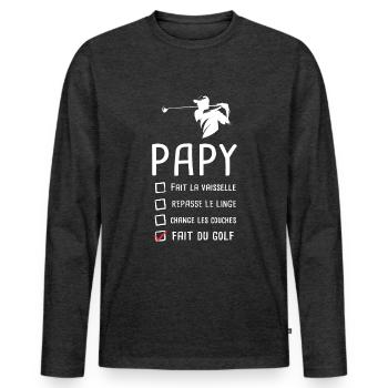 Papy golfer papi golf grandfather funny gift - Men's Premium Organic Long Sleeve Shirt - heather anthracite - Front - Nico (187cm)