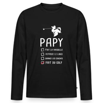 Papy golfer papi golf grandfather funny gift - Men's Premium Organic Long Sleeve Shirt - black - Front - Nico (187cm)