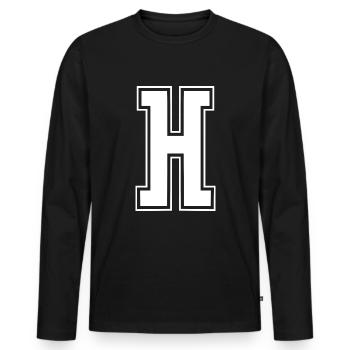 Varsity Letter H College Look - Men's Premium Organic Long Sleeve Shirt - black - Front - Nico (187cm)