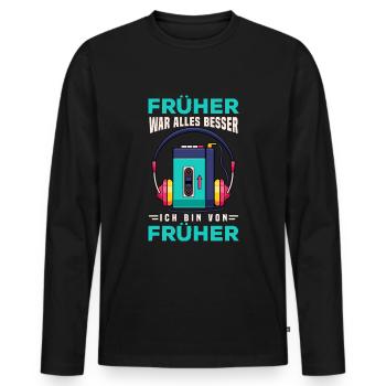 70s, 80s und 90s Jahre Musik Retro Walkman - Männer Premium Bio Langarmshirt - Schwarz - Vorne - Nico (187cm)