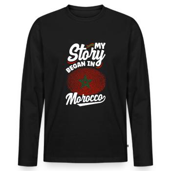 Maroc Maroc Maroc Drapeau Mon histoire a commencé en - T-shirt manches longues Premium bio Homme - noir - Devant - Nico (187cm)