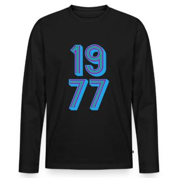 1977 Geburtsjahr | Farben änderbar - Männer Premium Bio Langarmshirt - Schwarz - Vorne - Nico (187cm)