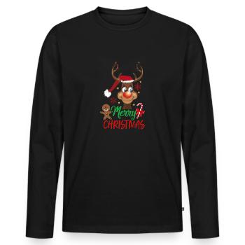 Joyeux Noël souhaite Rudolph le renne. - T-shirt manches longues Premium bio Homme - noir - Devant - Nico (187cm)