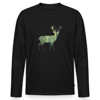 Hirsch - Männer Premium Bio Langarmshirt - Schwarz - Vorne - Nico (187cm)