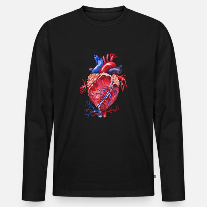 Herz Anatomie - Männer Premium Bio Langarmshirt - Schwarz