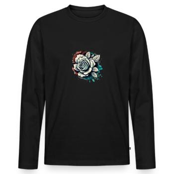 Conception vectorielle de rose blanche - T-shirt manches longues Premium bio Homme - noir - Devant - Nico (187cm)