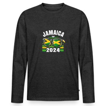 Voyage en Jamaïque 2024 - T-shirt manches longues Premium bio Homme - anthracite chiné - Devant - Nico (187cm)