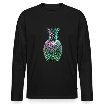 metall,ananas mit pailletten,Paillettenn,Ananas - Männer Premium Bio Langarmshirt - Schwarz - Vorne - Nico (187cm)