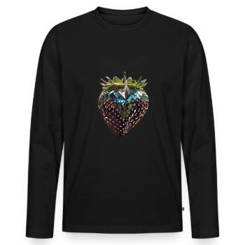 metalische Erdbeere,Pailletten,schwarze Erdbeere - Männer Premium Bio Langarmshirt - Schwarz - Vorne - Nico (187cm)