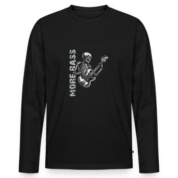 Skelett Skull mit Bassgitarre und Spruch Mehr Bass - Männer Premium Bio Langarmshirt - Schwarz - Vorne - Nico (187cm)