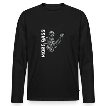 Skelett Skull mit Bassgitarre und Spruch Mehr Bass - Männer Premium Bio Langarmshirt - Schwarz - Vorne - Nico (187cm)
