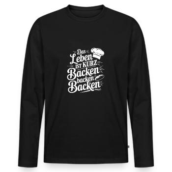 Das Leben ist kurz - nutze es zum Backen - Männer Premium Bio Langarmshirt - Schwarz - Vorne - Nico (187cm)