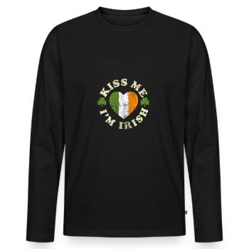 Embrasse-moi irlandais vintage shamrock Irlande cadeau - T-shirt manches longues Premium bio Homme - noir - Devant - Nico (187cm)