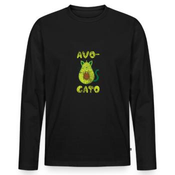 Cat avocado green vintage fruit gift sweet animal - Men's Premium Organic Long Sleeve Shirt - black - Front - Nico (187cm)