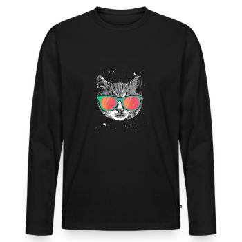 chat cool cadeau idée cadeau lunettes de soleil - T-shirt manches longues Premium bio Homme - noir - Devant - Nico (187cm)