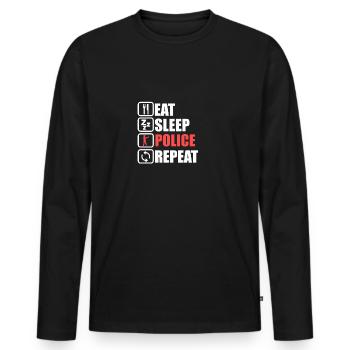 Essen schlafen Polizei wiederholen Geschenk - Männer Premium Bio Langarmshirt - Schwarz - Vorne - Nico (187cm)