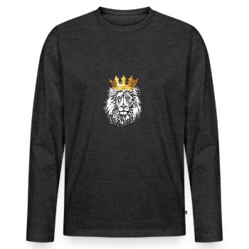 Le roi des animaux lion - T-shirt manches longues Premium bio Homme - anthracite chiné - Devant - Nico (187cm)