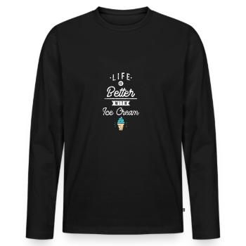 Leben ist besser mit Eiscreme Sommer Urlaub Freund - Männer Premium Bio Langarmshirt - Schwarz - Vorne - Nico (187cm)