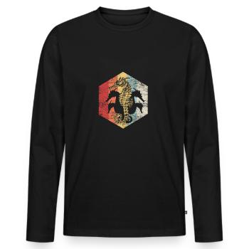 Seepferd Fisch Ozean Geschenk Tier - Männer Premium Bio Langarmshirt - Schwarz - Vorne - Nico (187cm)