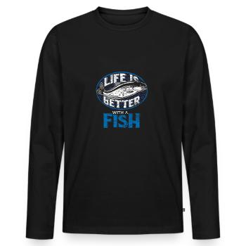 Fish fishing fisherman angler animal nature gift - Men's Premium Organic Long Sleeve Shirt - black - Front - Nico (187cm)