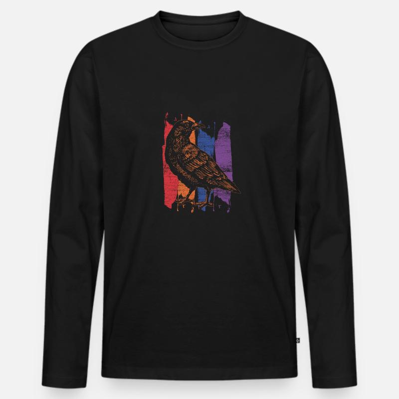 Krähe retro - Männer Premium Bio Langarmshirt - Schwarz