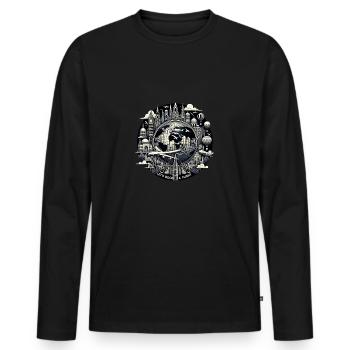 Reise Tourismus Backpacking Weltreise Abenteuer - Männer Premium Bio Langarmshirt - Schwarz - Vorne - Nico (187cm)