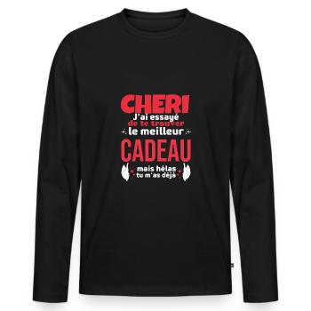 Chéri Saint Valentin Amour Couple - T-shirt manches longues Premium bio Homme - noir - Devant - Nico (187cm)