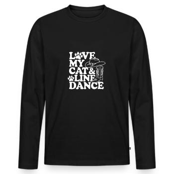 Ich liebe meine Katze und Line Dance - Männer Premium Bio Langarmshirt - Schwarz - Vorne - Nico (187cm)