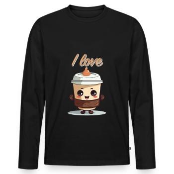 J’aime le café café le matin Grouch Office Addict - T-shirt manches longues Premium bio Homme - noir - Devant - Nico (187cm)