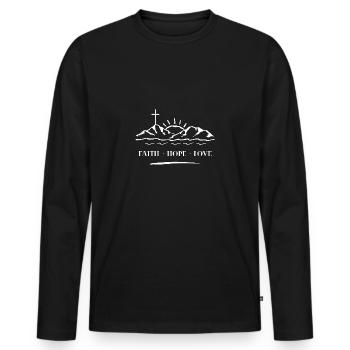 Foi Espérance Amour Croix Chrétienne Cadeau - T-shirt manches longues Premium bio Homme - noir - Devant - Nico (187cm)