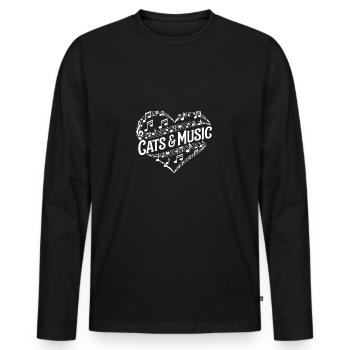 I Love Cats and Music Heart of Music Sheet Music - Men's Premium Organic Long Sleeve Shirt - black - Front - Nico (187cm)