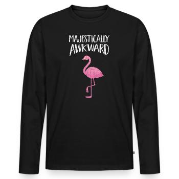 Majestically Awkward - Pink Flamingo Illustration - Men's Premium Organic Long Sleeve Shirt - black - Front - Nico (187cm)