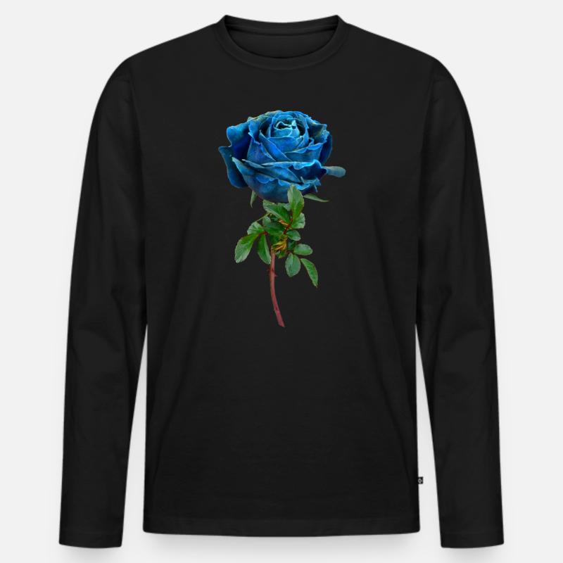 Blaue Rose - Männer Premium Bio Langarmshirt - Schwarz