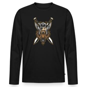 Wikinger - Männer Premium Bio Langarmshirt - Schwarz - Vorne - Nico (187cm)