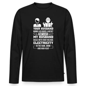 Wife of a high-voltage electrician - Men's Premium Organic Long Sleeve Shirt - black - Front - Nico (187cm)