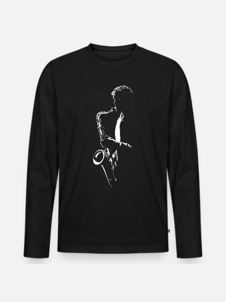 SAXOPHONSPIELER, RETRO-SAXOPHON-T-SHIRT FÜR SAXOPHONISTEN - Männer Premium Bio Langarmshirt - Schwarz