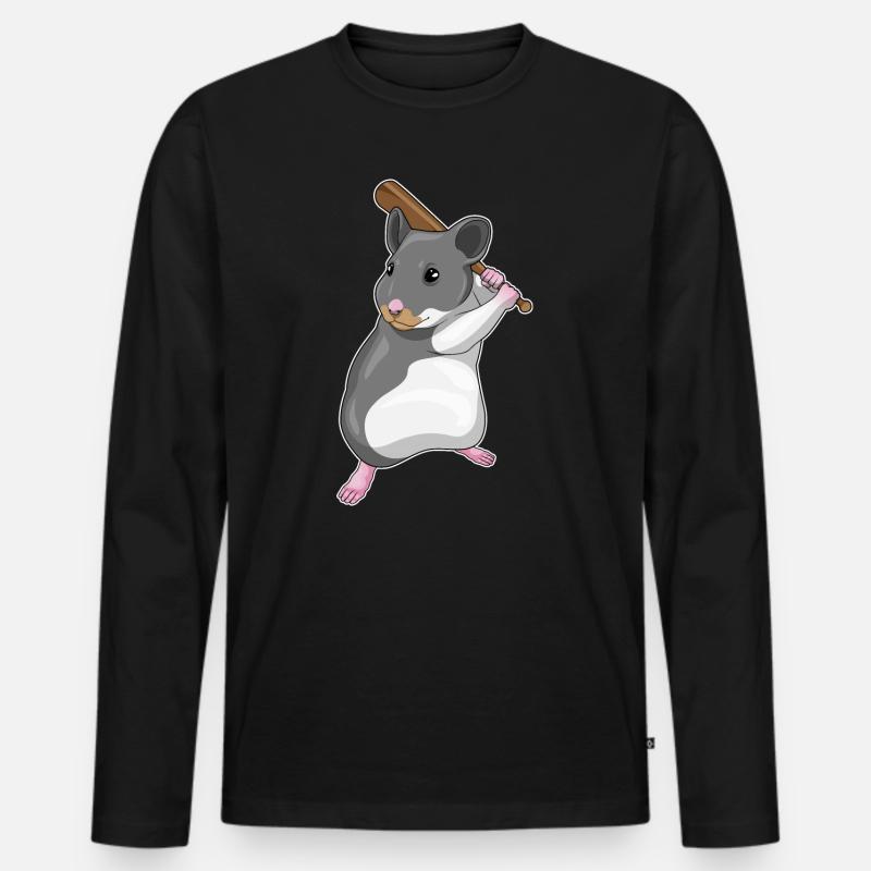 Hamster Baseball Baseballschläger - Männer Premium Bio Langarmshirt - Schwarz