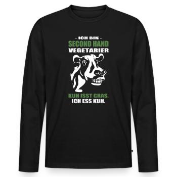 La vache végétarienne mange de l’herbe Je mange de la vache - T-shirt manches longues Premium bio Homme - noir - Devant - Nico (187cm)