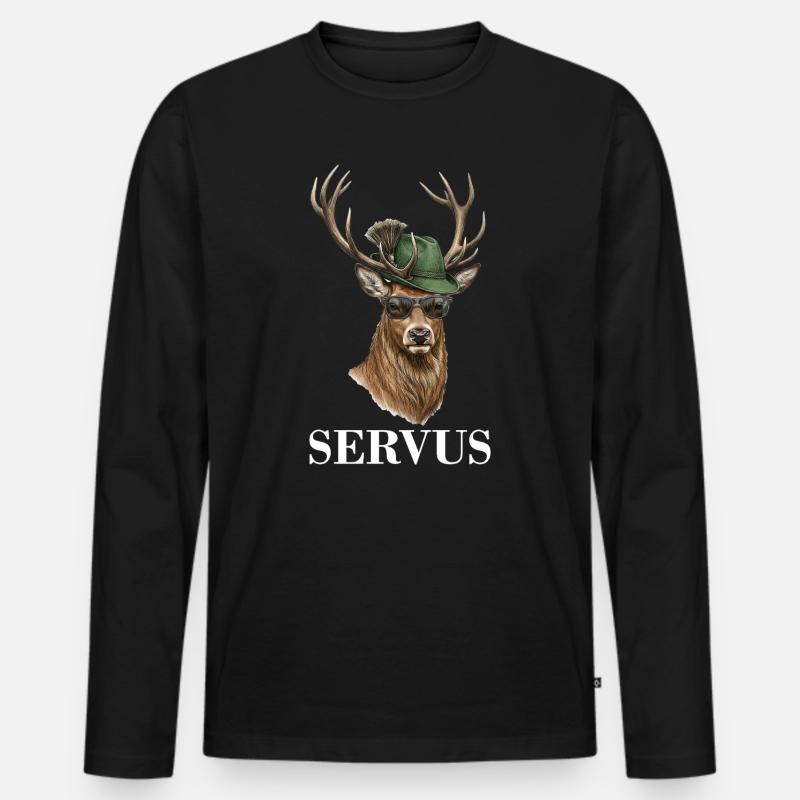 Hirsch Reh Servus - Männer Premium Bio Langarmshirt - Schwarz
