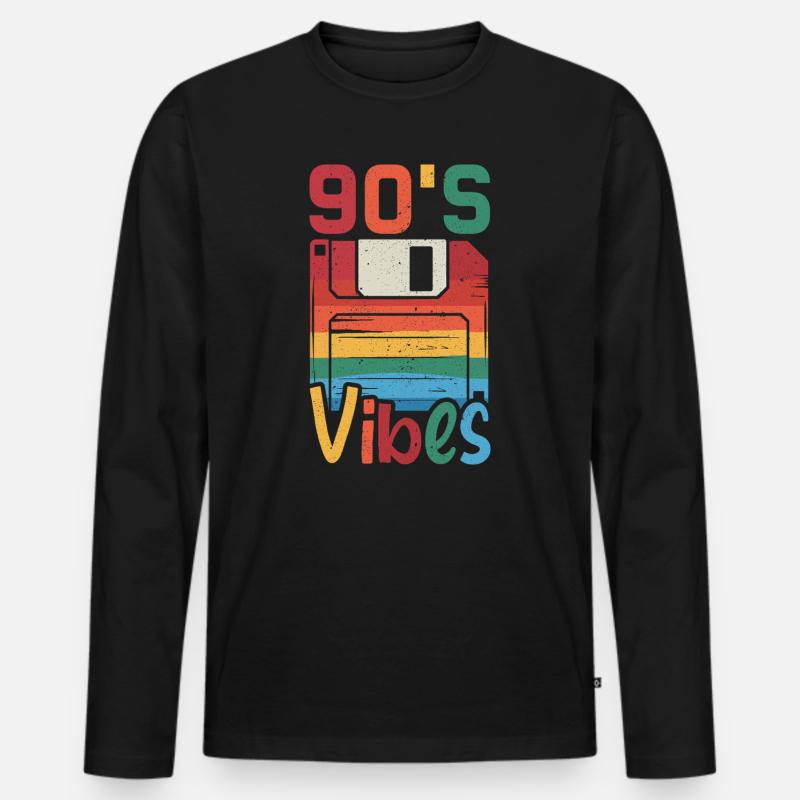 90er Vibes Kassette Retro - Männer Premium Bio Langarmshirt - Schwarz