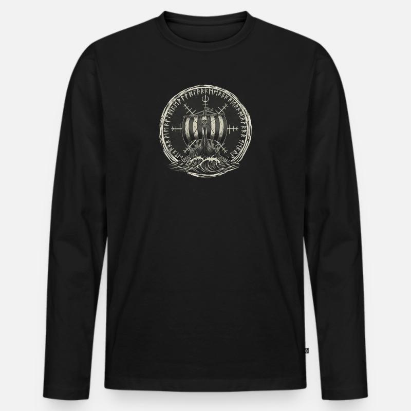 Wikinger Langschiff - Drachenboot - Männer Premium Bio Langarmshirt - Schwarz
