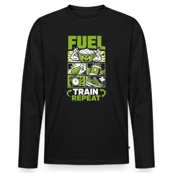 Fuel Train Repeat Fitness - Männer Premium Bio Langarmshirt - Schwarz - Vorne - Nico (187cm)