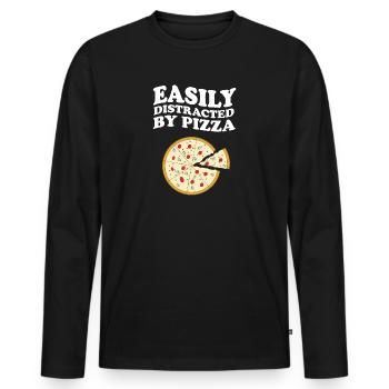 Easily Distracted By Pizza - Men's Premium Organic Long Sleeve Shirt - black - Front - Nico (187cm)