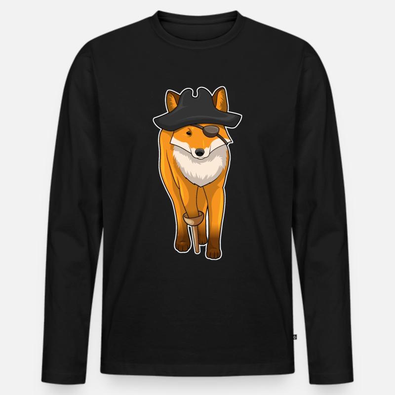 Fuchs Pirat Augenklappe - Männer Premium Bio Langarmshirt - Schwarz