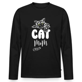 Maman chat - T-shirt manches longues Premium bio Homme - noir - Devant - Nico (187cm)