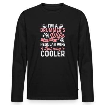 Je suis la femme d’un batteur Tout comme la femme ordinaire, mais - T-shirt manches longues Premium bio Homme - noir - Devant - Nico (187cm)