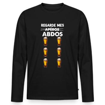 Biere apéros abdos, humour barbecue fête - T-shirt manches longues Premium bio Homme - noir - Devant - Nico (187cm)