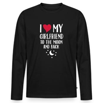 I Love (Heart) My Girlfriend To The Moon And Back - Men's Premium Organic Long Sleeve Shirt - black - Front - Nico (187cm)