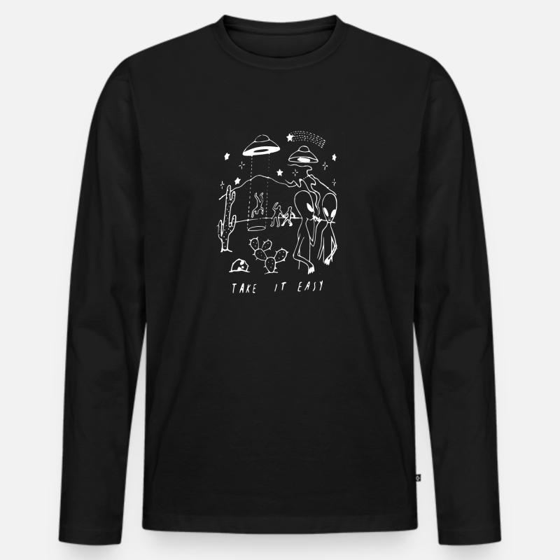 Alien Easy - Männer Premium Bio Langarmshirt - Schwarz